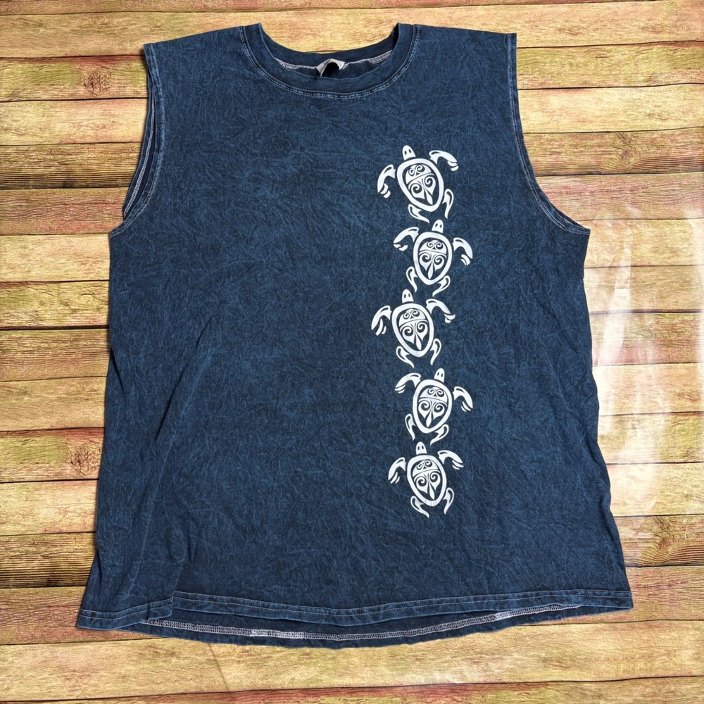 Y2K Mr Buho Mexican Beachwear Sea Turtle Graphic Cap Sleeve Muscle Tee • Size XL